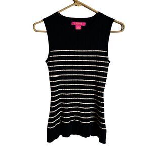 Catharine Malandrino sleeveless sweater top black striped size medium